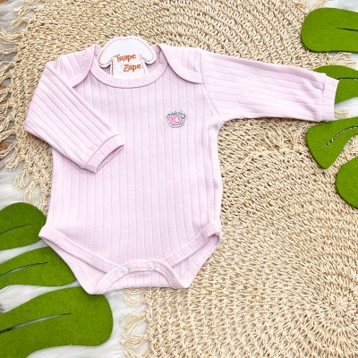 Conj. Body m/longa e Calça canelada - Rosa